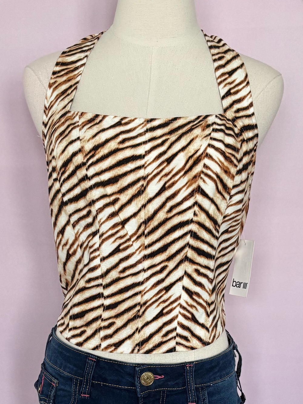 BAR III GL Amazon Tiger Print Cropped Halter Top--NWT--M